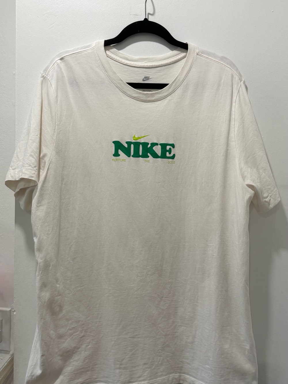 Nike White Short Sleeve Tee with Green Logo and Yellow Swoosh